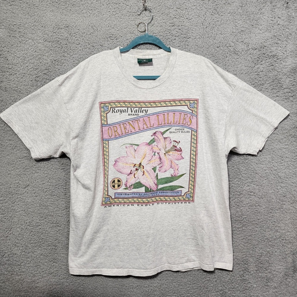 American Eagle Outfitters Vintage Womens T-shirt Oriental Lillies Floral XL 90's